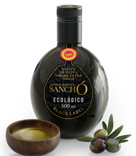 Aceite de Oliva Virgen Extra Ecológico Black Label - Pack 4 x 500 ml - Botella de Vidrio