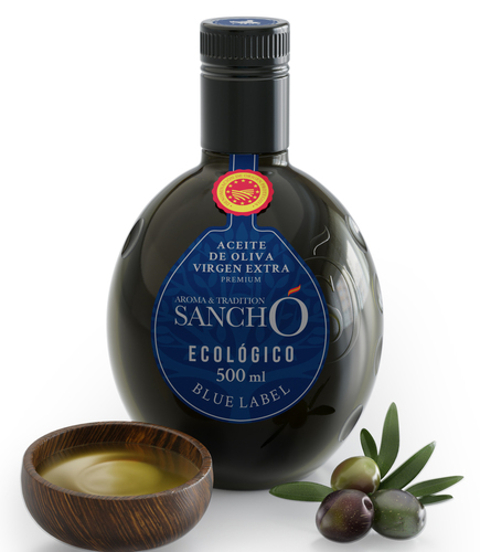 Blue Label Organic Extra Virgin Olive Oil - Pack of 4 x 500 ml - Glass Bottle