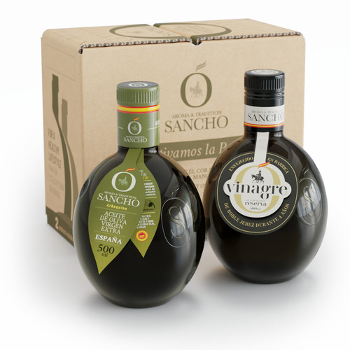 Surtido Gourmet Aceite de Oliva Virgen Extra Arbequina y Vinagre Reserva - Pack 2 x 500 ml - Botella de Vidrio